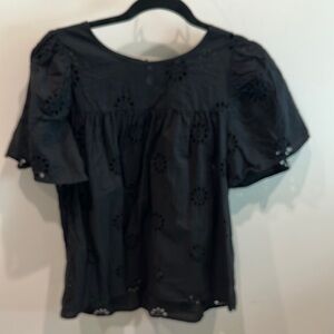 Madewell Black Eyelet Flutter Sleeve Blouse